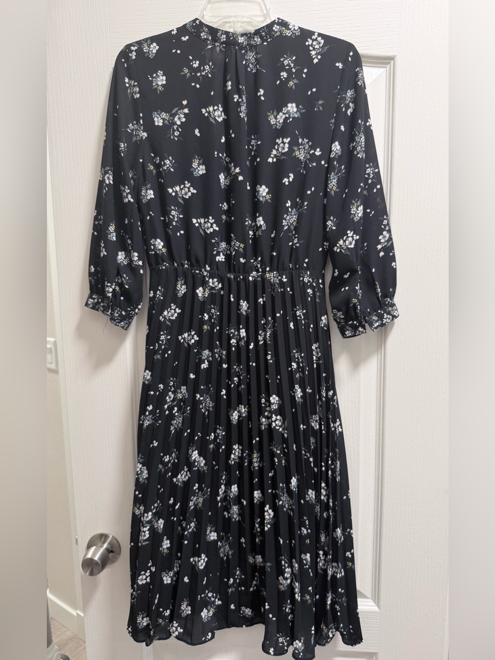 H&M Black Floral V-Neck Dress with Pale Blue and Yellow Blossoms - Picture 2 of 6